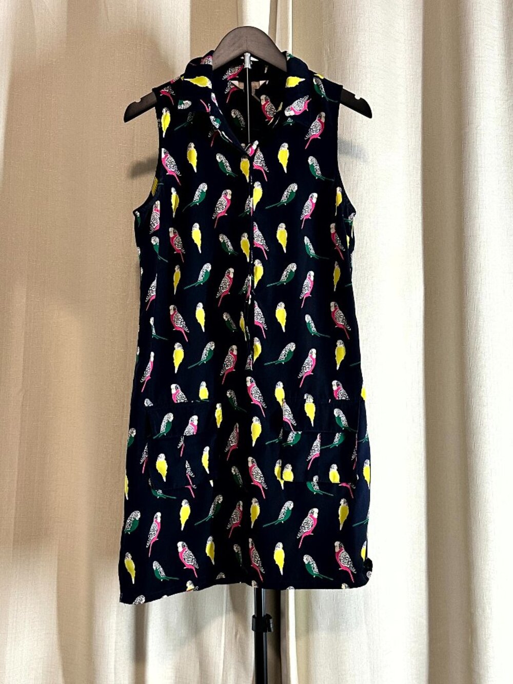 Banana Republic Factory Navy Parakeet Print Sleeveless Shirt Dress Size 2